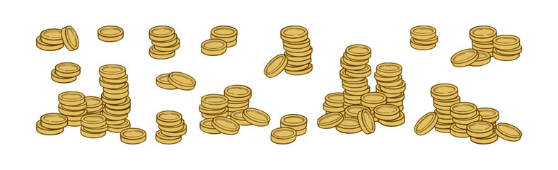 Coins pile as a symbol of wealth and luxary. Sketch of coins stack. Vector illustration isolated in white background