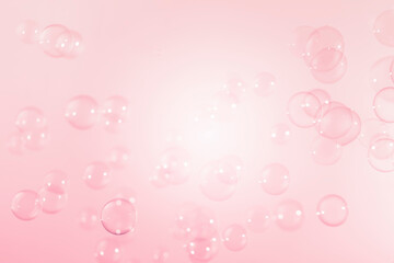 Abstract Beautiful Transparent Pink Soap Bubbles Frame Background. Defocus, Blurred Celebration, Romantic Love ValentinesTheme. Circles Bubbles. Freshness Soap Sud Bubbles