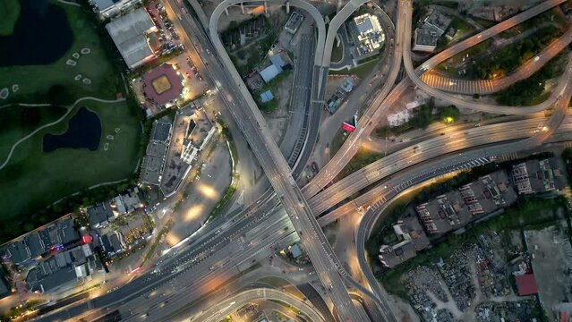 Aerial top down highway interchange Jalan Yew, Jalan Kampung Pandan, Jalan Tun Razak at Kuala Lumpur