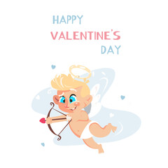 Happy Valentine's Day. Cute Cupid. Element for greeting cards and graphic design. Vector illustration in a flat style