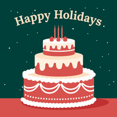 Collection of beautiful decorations for Christmas party. Set of holiday ornaments. Cakes, candles, cream, Xmas  design. Colored vector illustration in flat cartoon style.