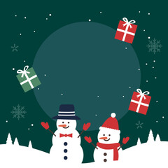 Collection of beautiful decorations for Winter. Set of holiday ornaments. snowman, gift box, winter, background, village, snow, Xmas  design. Colored vector illustration in flat cartoon style.