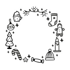Christmas cute decoration frame of doodle elements