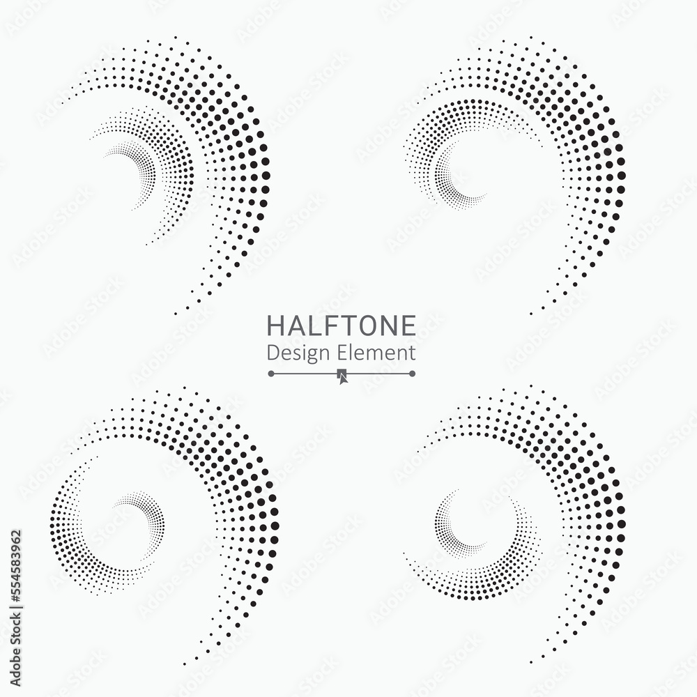 Fototapete Dotted circular logo set. circular concentric dots isolated on the white background. Halftone fabric design. Halftone circle dots texture. Vector design element for various purposes.