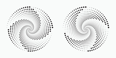 Dotted circular logo set. circular concentric dots isolated on the white background. Halftone fabric design. Halftone circle dots texture. Vector design element for various purposes.