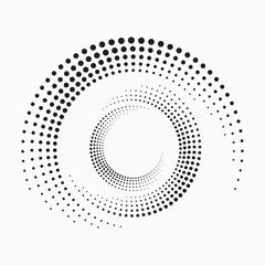 Circle halftone spiral backdrop. Dotted abstract concentric circle. spiral, swirl, twirl element. Circular and radial dots helix. Design element for multipurpose use.	