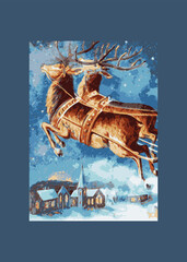 Deer Christmas Watercolor Creative Poster Image, Christmas reindeer ,vector isolated Christmas card