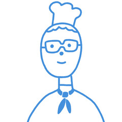 コック　料理人の人物イラスト　シェフ　飲食 調理　レストラン　男性　眼鏡　ショートカット
