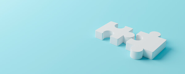 Jigsaw puzzle connecting together. Team business success partnership or teamwork concept. 3d rendering illustration - obrazy, fototapety, plakaty