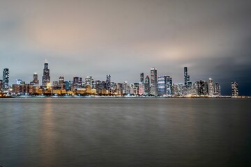 Downtown Chicago at Night During the Christmas Season 