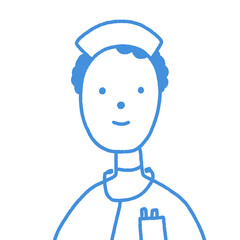 ナースの人物イラスト　医療　看護婦　看護師　介護士　病院　医療スタッフ　女性 男性　黒髪　アジア人　日本人　パーマ　ショートカット