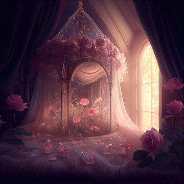 Generative AI: fairy bed with flowers