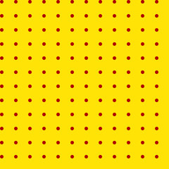 Geometric bicolor fabric print Simple seamless pattern of small dark red polka dots on a bright yellow background