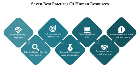 Seven best practices of Human resources with icons in an infographic template