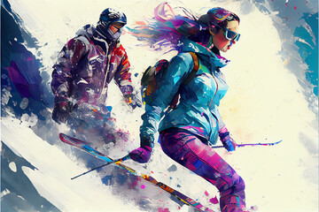 A couple enjoying winter sports