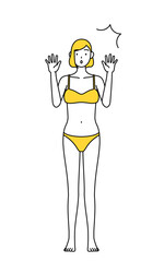 驚いて手を上げる下着姿の女性、脱毛やエステサロンのイメージ