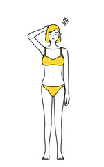 困って頭をかく下着姿の女性、脱毛やエステサロンのイメージ