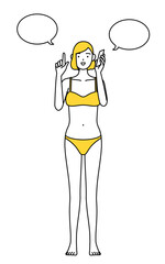電話をしながら指さしをする下着姿の女性、脱毛やエステサロンのイメージ