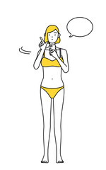 スマホを操作する下着姿の女性、脱毛やエステサロンのイメージ