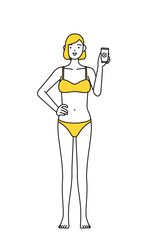 仕事でスマホを使う下着姿の女性、脱毛やエステサロンのイメージ