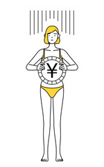 為替差損や円安のイメージ、下着姿の女性、脱毛やエステサロンのイメージ