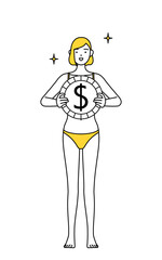 為替差益やドル高のイメージ、下着姿の女性、脱毛やエステサロンのイメージ