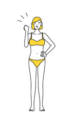 ガッツポーズをする下着姿の女性、脱毛やエステサロンのイメージ