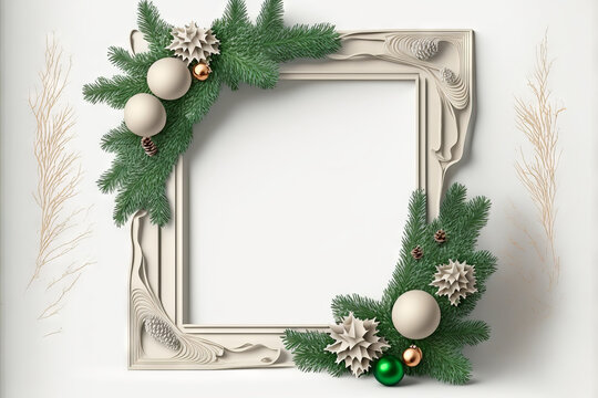 Festive Christmas holiday empty frames with decorations  