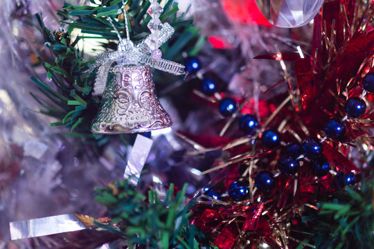 Close-up of DIY Christmas decorations on a tree