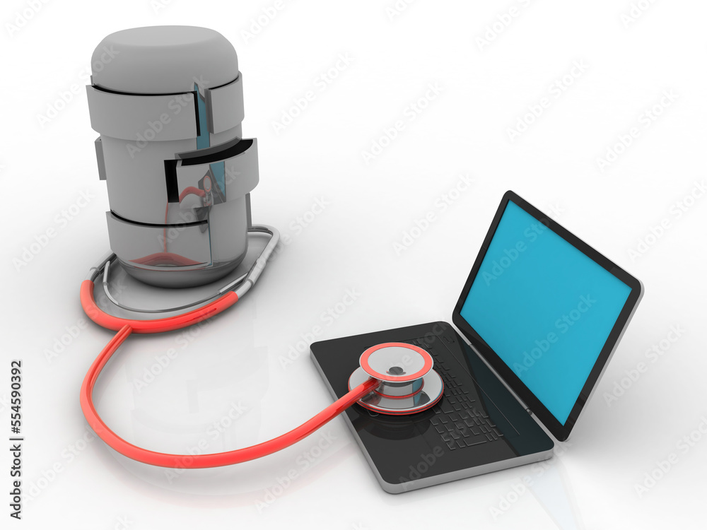 Canvas Prints 3d rendering  Database storage data base in laptop connected Stethoscope
