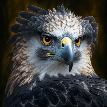 Close-up view of a Harpy Eagle (Harpia harpyja), created with Generative AI technology