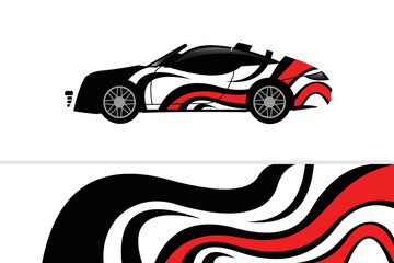 Car decal design vector. Graphic abstract stripe racing background kit designs for wrap vehicle, race car, rally, adventure and livery - obrazy, fototapety, plakaty