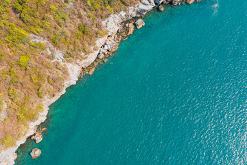 Top view of beautiful turquoise sea water surface texture background
