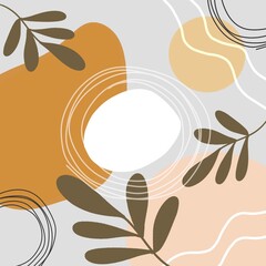 Abstract floral minimalism background neutral colors, boho art wallpaper background. Hand drawn abstract doodle background