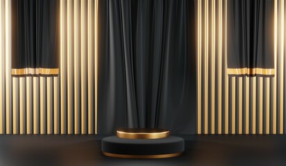 Obraz premium 3D rendering of blank product background for cream cosmetics Modern black podium background