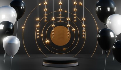 Obraz premium 3D rendering of blank product background for cream cosmetics Modern black podium background