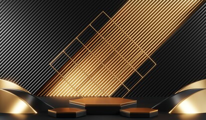 3D rendering of blank product background for cream cosmetics Modern black podium background