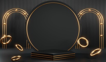 3D rendering of blank product background for cream cosmetics Modern black podium background