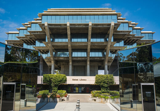 Geisel Library with distinctive exterior design is the main library is a landmark located in University Center in University of California San Diego (UCSD) in LA JOLLA, CALIFORNIA, USA on SEP 14, 2017