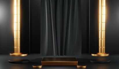 3D rendering of blank product background for cream cosmetics Modern black podium background