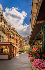 Fototapeta premium Traditional houses in Manarola in Cinque Terre on the Mediterranean Sea, Italy