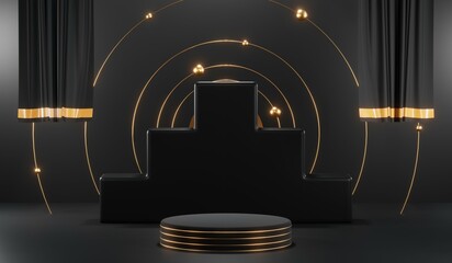 3D rendering of blank product background for cream cosmetics Modern black podium background