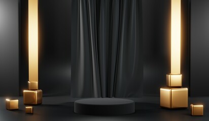 3D rendering of blank product background for cream cosmetics Modern black podium background