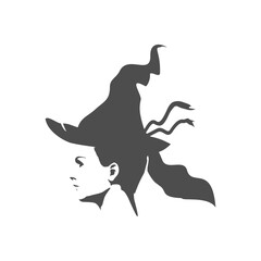 Silhouette of young witch head. Halloween holiday design element