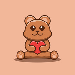 Cute bear mascot holding a heart vector illustration