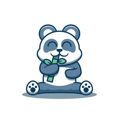 Cute panda mascot eating bamboo vector illustration