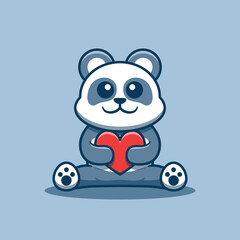 Cute panda mascot holding a heart vector illustration