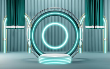 Fototapeta premium 3D render of Podium background in blue tones for displaying cream products. cosmetics