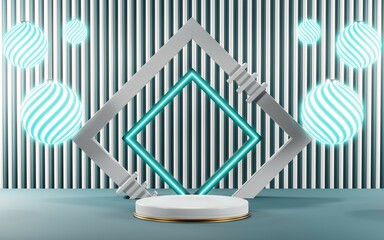 3D render of Podium background in blue tones for displaying cream products. cosmetics