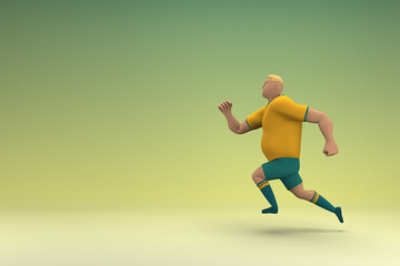 Fototapeta na wymiar An athlete wearing a yellow shirt and green pants is runing. 3d rendering of cartoon character in acting.